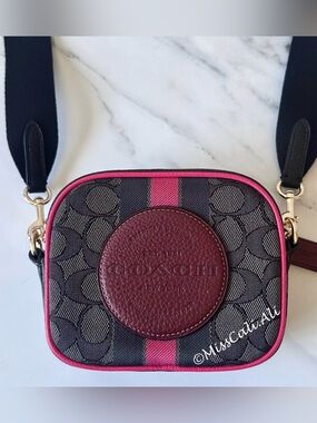 NWT COACH Mini Dempsey Camera Bag Signature Jacquard with Stripe Coach Patch